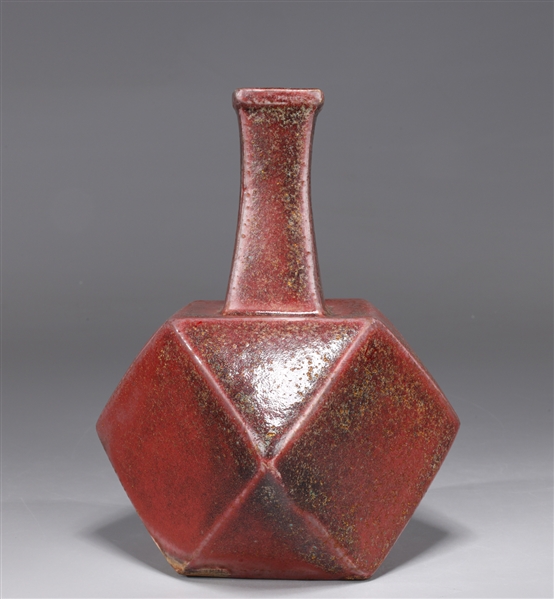 Korean red glazed faceted bottle