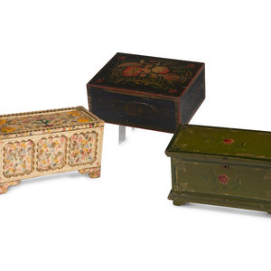 Three Folk Art Painted Wood Boxes 20th 2a93c0