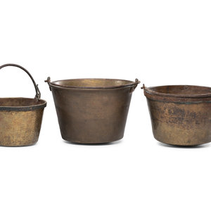 Six Iron and Brass Buckets with