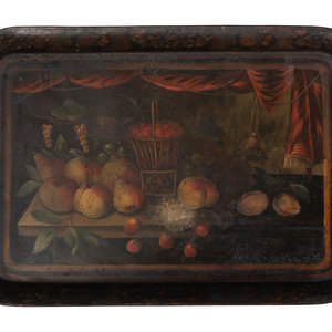 A Hand-Painted Tole Tray with Fruit