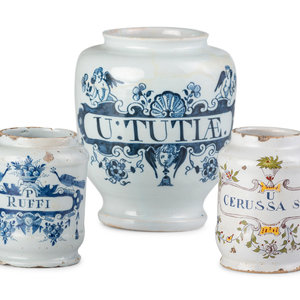 Three Delft Apothecary Jars 18th 2a93f2