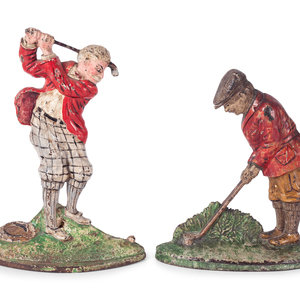 Two Painted Cast Iron Golfer  2a9412