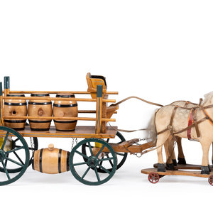 A Fabric Horse and Wooden Cart 2a9469