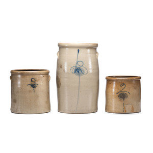 Three Stoneware Crocks with Cobalt