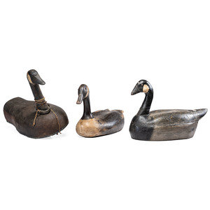 Three Painted Wood Geese Decoys 20th 2a94d6