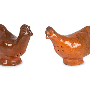 Two Jugtown Pottery Chicken Shakers 20th 2a94da