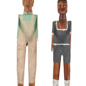 Two Folk Art Carved and Painted