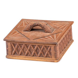 A Folk Art Carved Wood Lidded Box
American,
