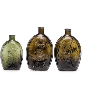Three Mold-Blown Glass Flasks in