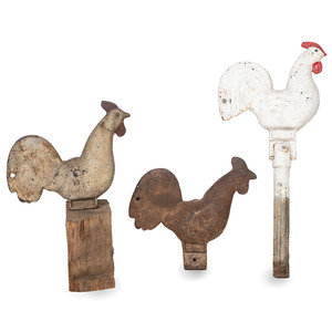 Three Cast Iron Rooster Windmill Weights
one