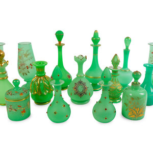 A Collection of Fifteen Green Opaline 2a9625