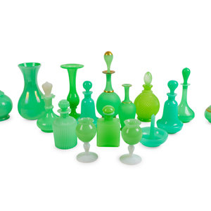 A Collection of Sixteen Green Opaline 2a9627