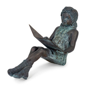 A Bronze Figure of a Young Girl Reading