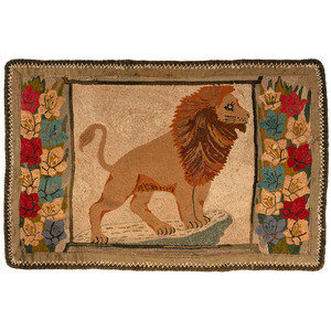 A Hooked Rug with a Lion and Floral