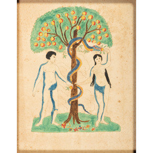 An Adam and Eve Watercolor in Painted