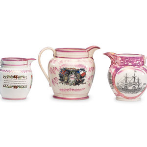Three Pink Lusterware Pitchers Early 2a983f