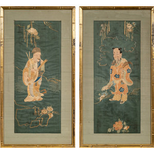 Two Chinese Blue Ground Embroidered