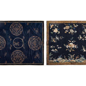 Two Chinese Blue Ground Embroidered