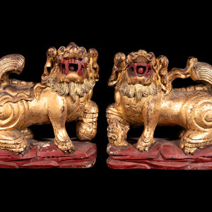 A Pair of Chinese Gilt and Red