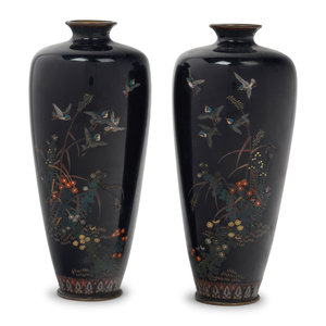 A Pair of Black Ground Cloisonné