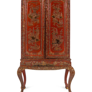 A Large Gilt Decorated Red Lacquered