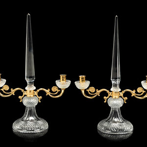 A Pair of Gilt Metal and Cut Glass