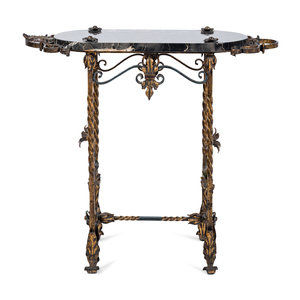 A Wrought Iron and Marble-Top Table
Circa