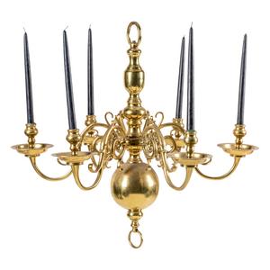 A Dutch Baroque Style Brass Six-Light