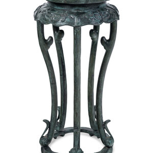 A Chinese Patinated Bronze Pedestal