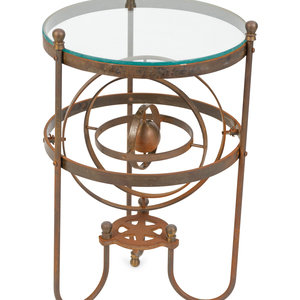 A Wrought Iron Glass-Top Side Table