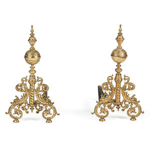A Pair of Baroque Style Brass Andirons
Height