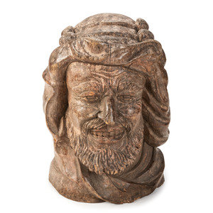 A Large Carved Wood Bust of a Sailor