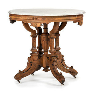 A Victorian Walnut Table with Marble