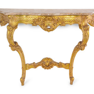 A Louis XV Style Giltwood Marble-Top