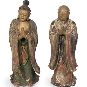 A Pair of Chinese Polychromed Figures