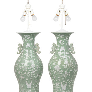 A Pair of Chinese Celadon and White