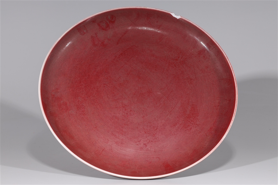 Chinese red glazed porcelain dish;