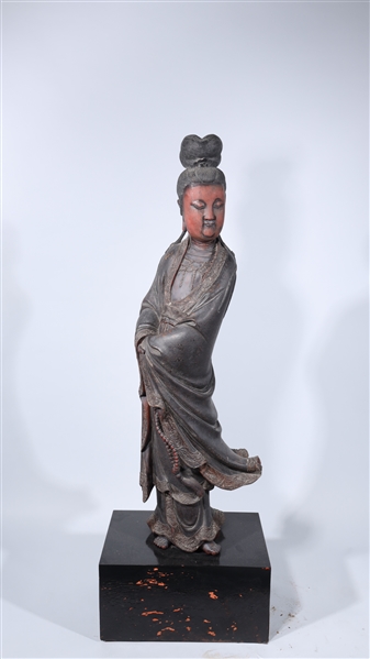 Chinese carved wood statue of a