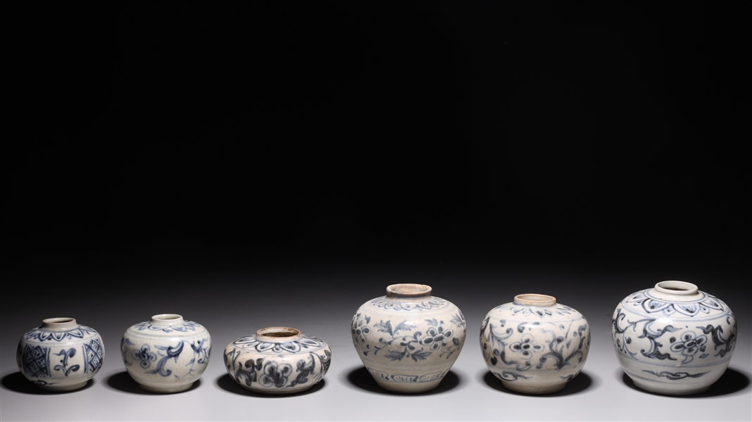 Group of six antique Chinese blue