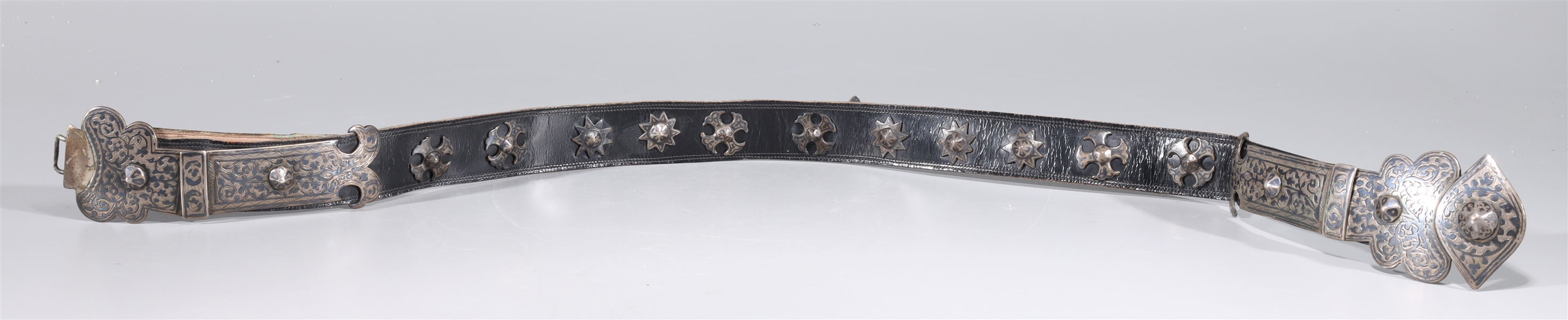 Russian silver niello leather belt;