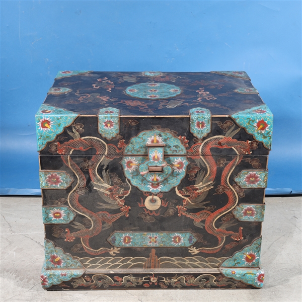 Chinese wood and metal enameled