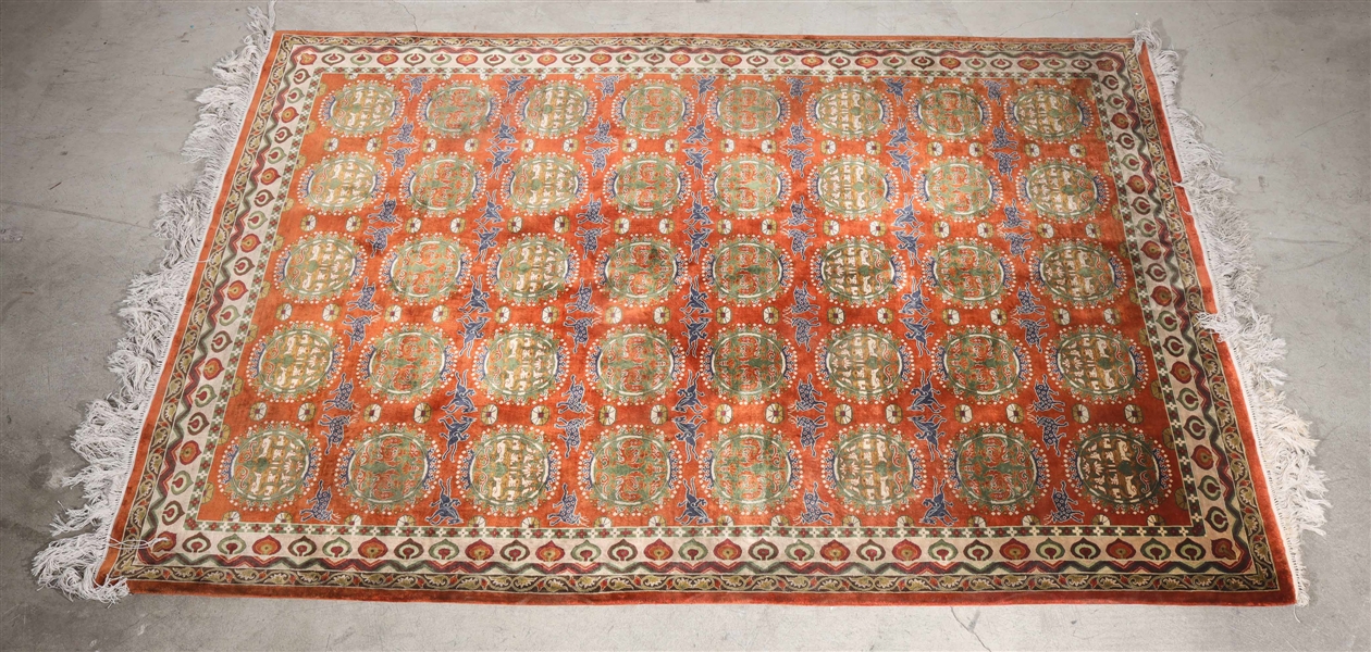 Chinese silk rug in red and green