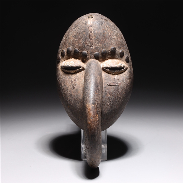 Carved wood African mask with metal 2acf8c