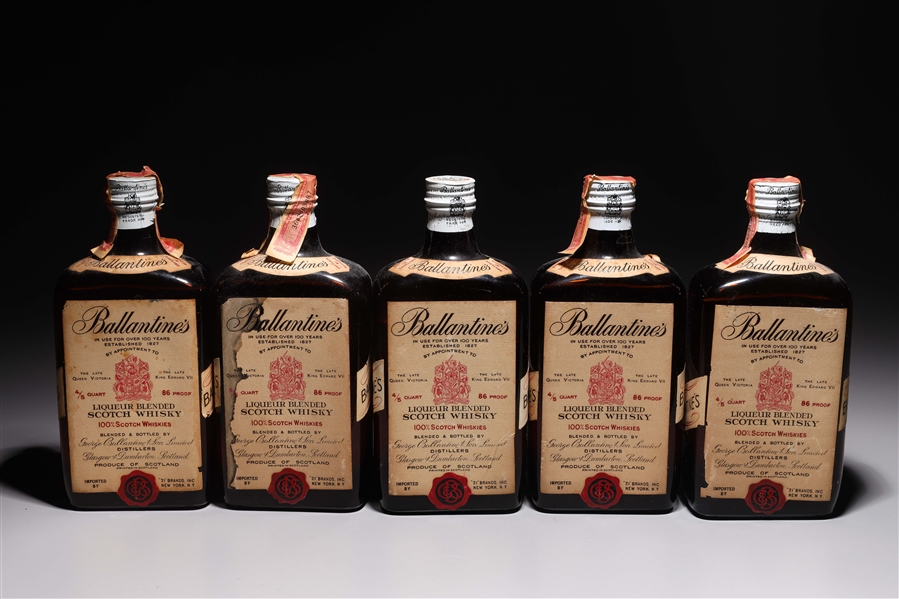 Five bottles of Ballantines blended