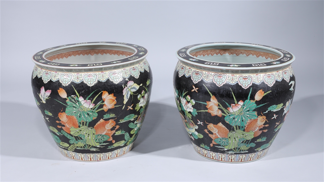 Pair of Chinese black ground famille