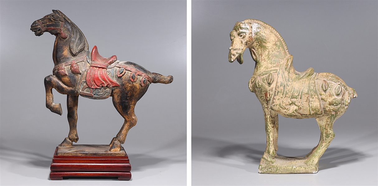 Two Chinese horse statues, including