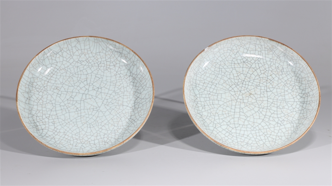 Pair of Chinese crackle glazed dishes;