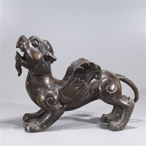 Chinese bronze statue of a winged