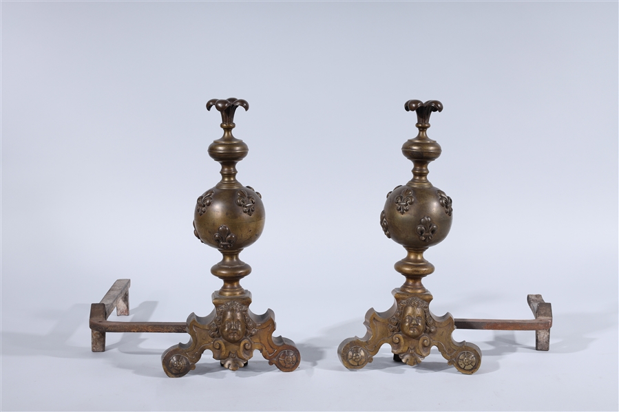 Pair of brass gold fireplace antique