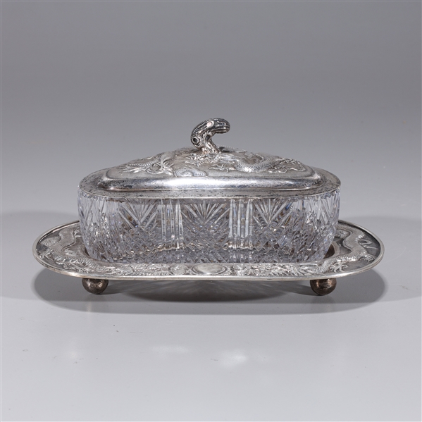 Chinese export silver covered dish with